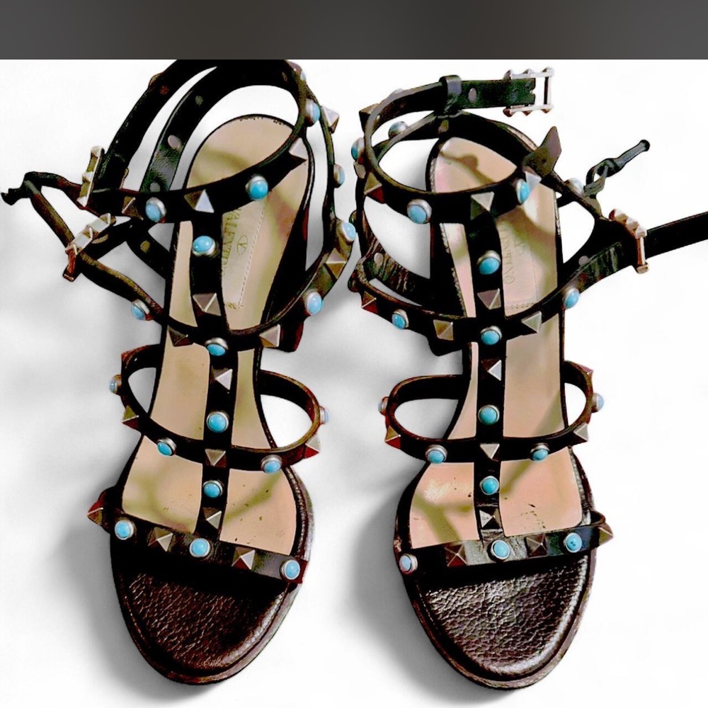 Valentino Black Sandals with Blue Accents